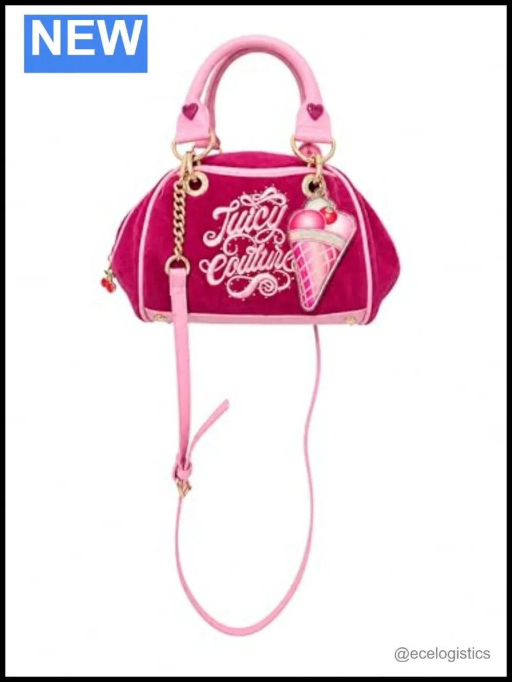 Y2K Velour Satchel Bag Purse with Charm & Crossbody Strap, Compact
